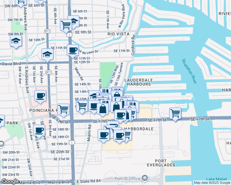 map of restaurants, bars, coffee shops, grocery stores, and more near 1333 Cordova Road in Fort Lauderdale