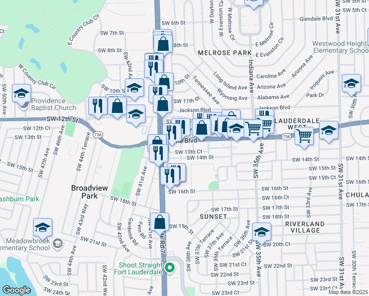 map of restaurants, bars, coffee shops, grocery stores, and more near 3803 Davie Boulevard in Fort Lauderdale