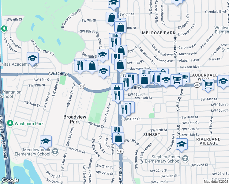 map of restaurants, bars, coffee shops, grocery stores, and more near in Fort Lauderdale