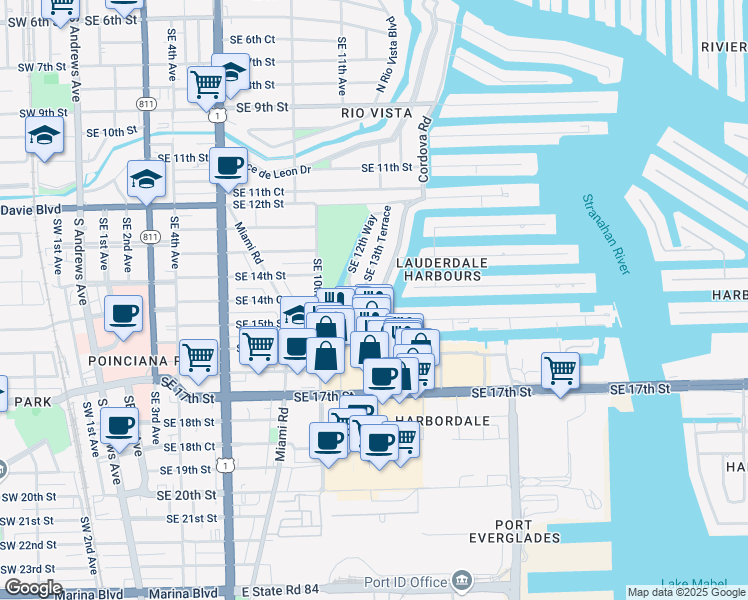 map of restaurants, bars, coffee shops, grocery stores, and more near 1333 Cordova Road in Fort Lauderdale