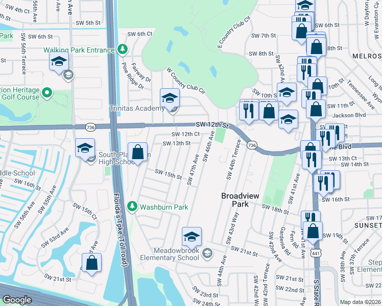 map of restaurants, bars, coffee shops, grocery stores, and more near 1316 Southwest 48th Avenue in Fort Lauderdale