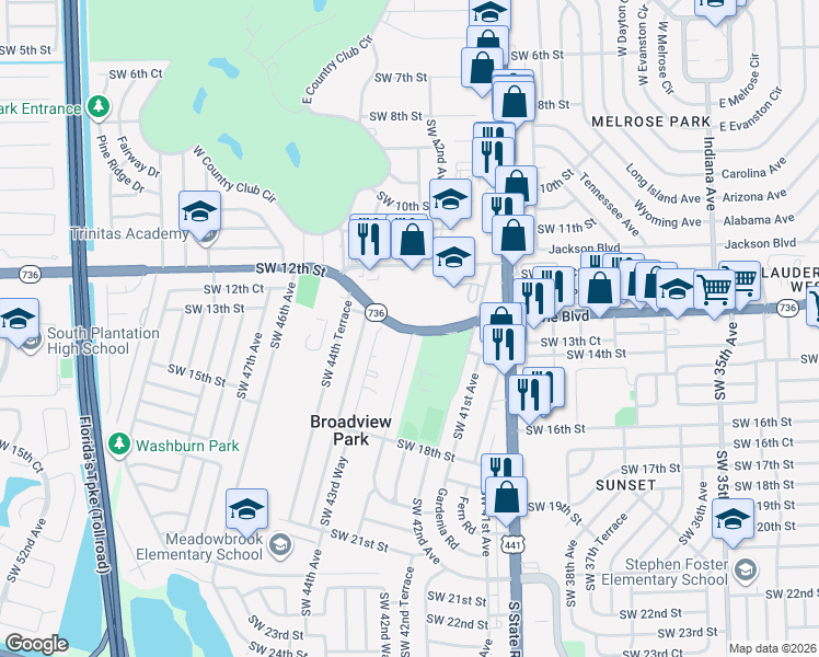map of restaurants, bars, coffee shops, grocery stores, and more near 4227 Davie Boulevard in Fort Lauderdale