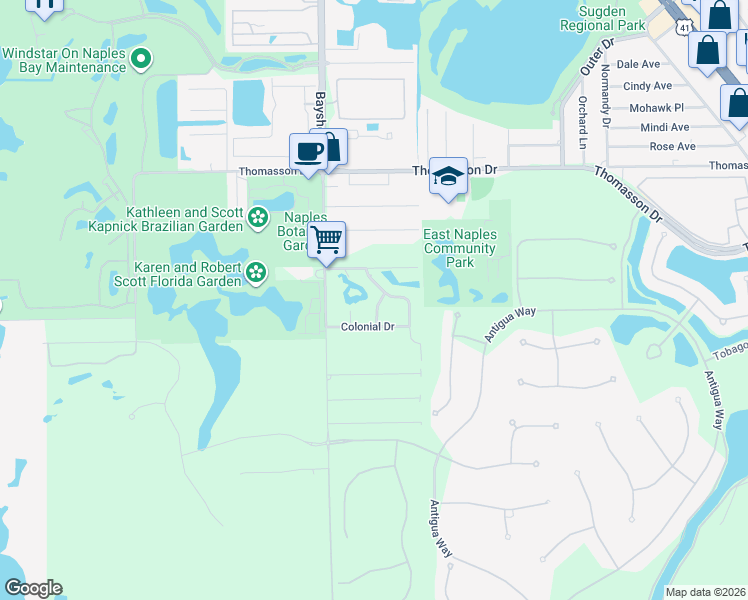 map of restaurants, bars, coffee shops, grocery stores, and more near 40 Constitution Drive in Naples