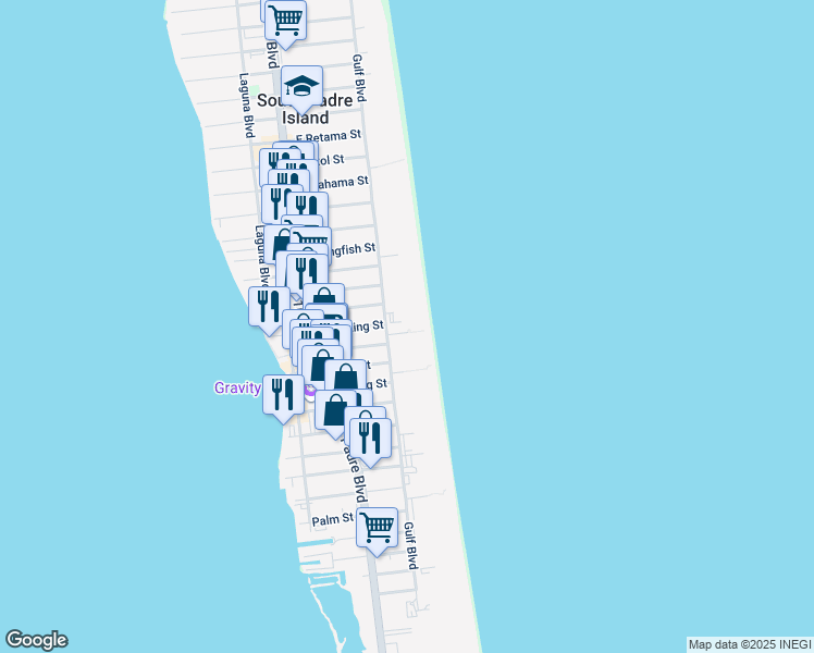 map of restaurants, bars, coffee shops, grocery stores, and more near 2700 Gulf Boulevard in South Padre Island