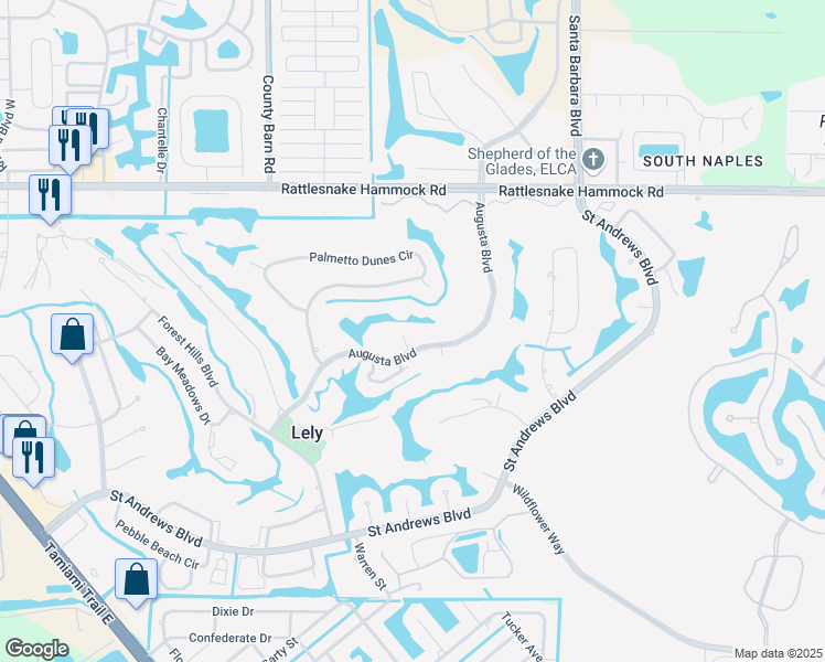 map of restaurants, bars, coffee shops, grocery stores, and more near 545 Augusta Blvd in Naples