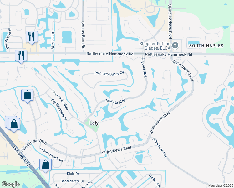 map of restaurants, bars, coffee shops, grocery stores, and more near 415 Augusta Boulevard in Naples