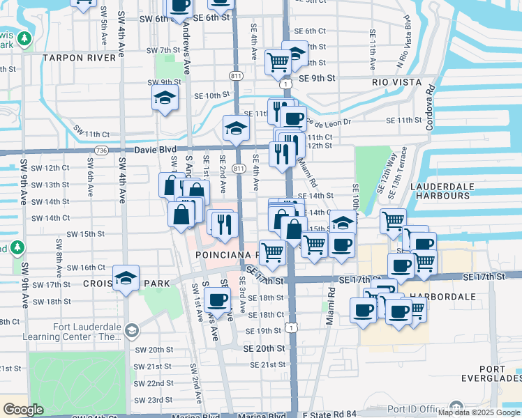 map of restaurants, bars, coffee shops, grocery stores, and more near 316 Southeast 14th Street in Fort Lauderdale
