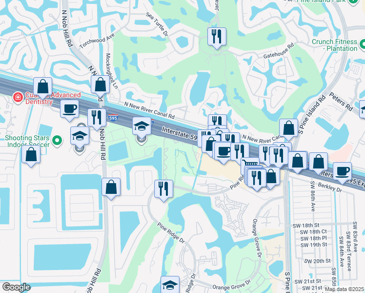 map of restaurants, bars, coffee shops, grocery stores, and more near 3345 Evergreen Place in Davie