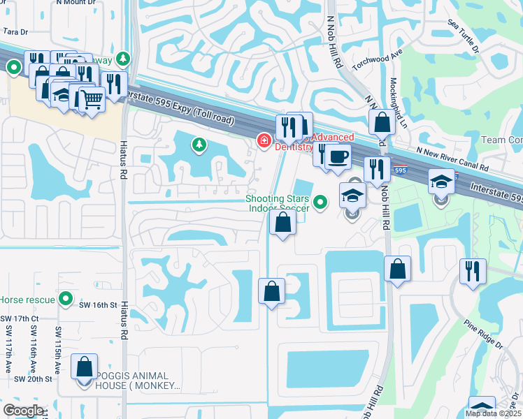map of restaurants, bars, coffee shops, grocery stores, and more near 10404 Florida 84 in Davie