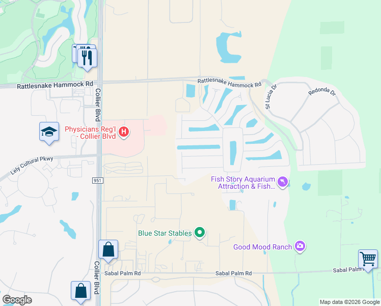 map of restaurants, bars, coffee shops, grocery stores, and more near 8285 Lucello Terrace North in Naples