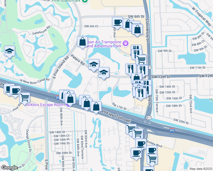 map of restaurants, bars, coffee shops, grocery stores, and more near 1498 Southwest 82nd Avenue in Fort Lauderdale