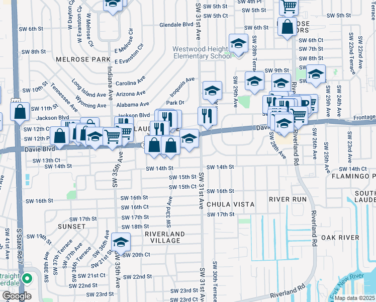 map of restaurants, bars, coffee shops, grocery stores, and more near 3136 Southwest 13th Street in Fort Lauderdale