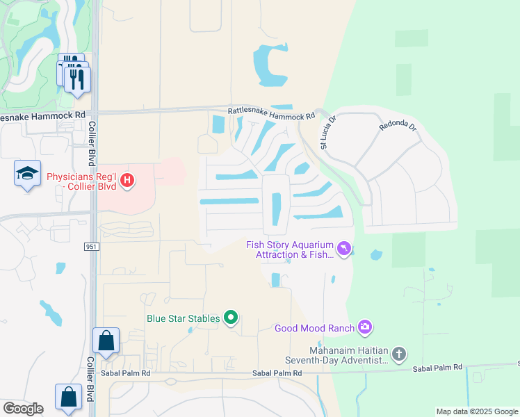 map of restaurants, bars, coffee shops, grocery stores, and more near 8355 Lucello Terrace North in Naples