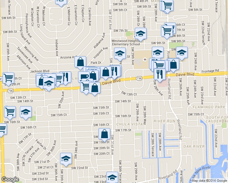 map of restaurants, bars, coffee shops, grocery stores, and more near 1300 Southwest 31st Avenue in Fort Lauderdale
