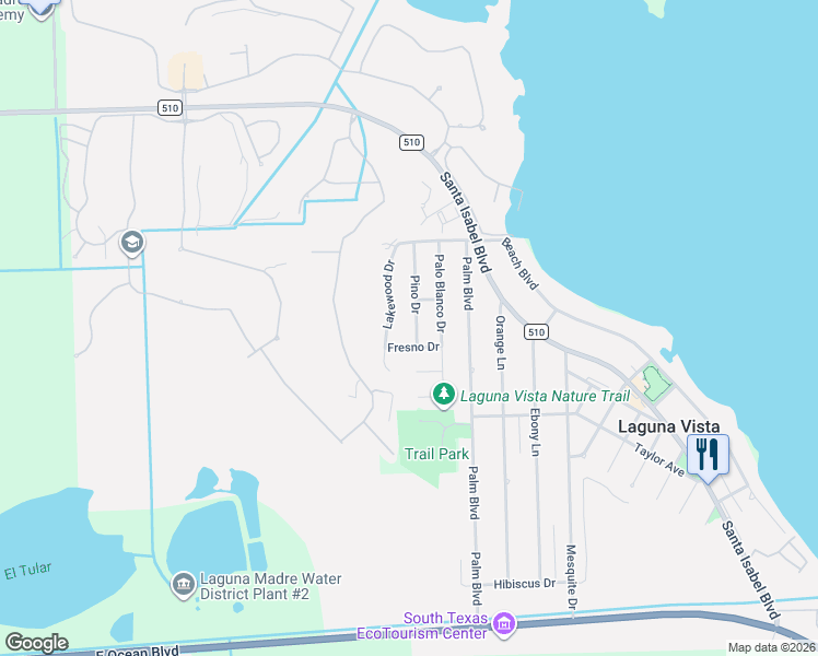 map of restaurants, bars, coffee shops, grocery stores, and more near 31336 Pino Drive in Port Isabel