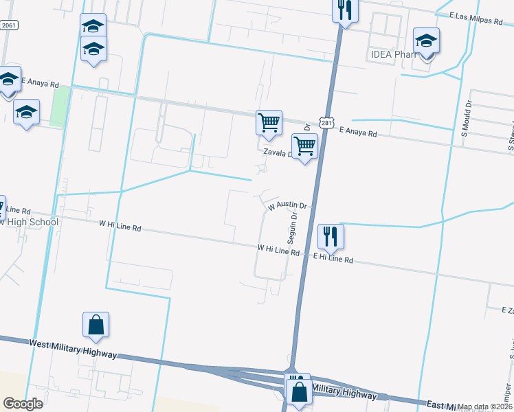 map of restaurants, bars, coffee shops, grocery stores, and more near 8200 South Austin Drive in Pharr
