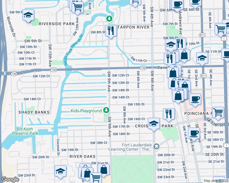 map of restaurants, bars, coffee shops, grocery stores, and more near 838 Southwest 14th Street in Fort Lauderdale