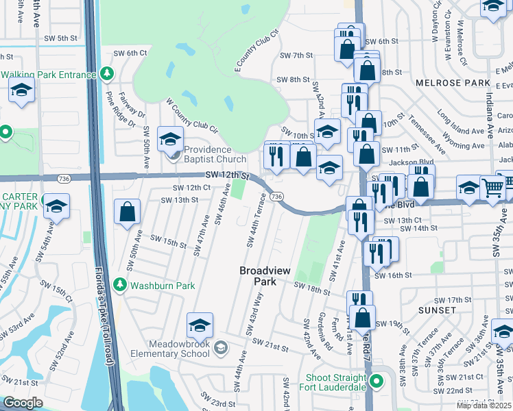 map of restaurants, bars, coffee shops, grocery stores, and more near 1337 Southwest 44th Terrace in Fort Lauderdale
