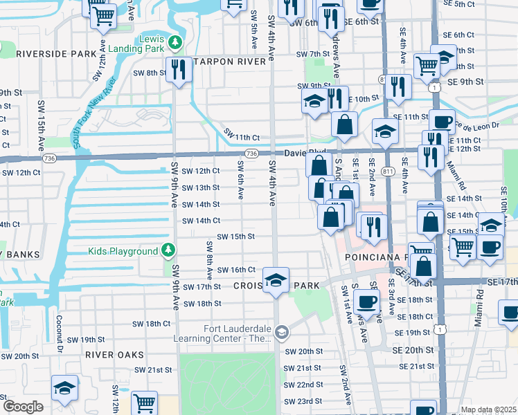 map of restaurants, bars, coffee shops, grocery stores, and more near 420 Southwest 14th Street in Fort Lauderdale