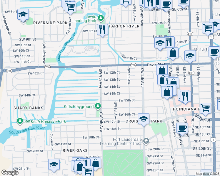 map of restaurants, bars, coffee shops, grocery stores, and more near 838 Southwest 14th Street in Fort Lauderdale