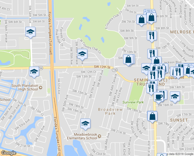 map of restaurants, bars, coffee shops, grocery stores, and more near 1310 Southwest 47th Avenue in Fort Lauderdale