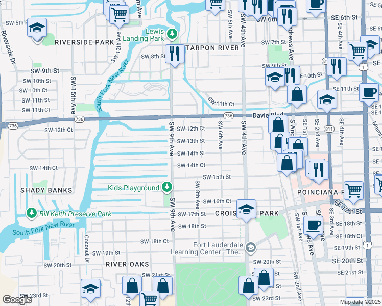 map of restaurants, bars, coffee shops, grocery stores, and more near 800 Southwest 14th Street in Fort Lauderdale