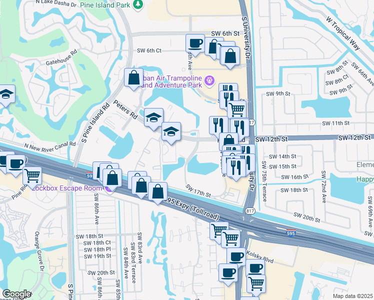 map of restaurants, bars, coffee shops, grocery stores, and more near 1304-1498 SW 82nd Ave in Plantation