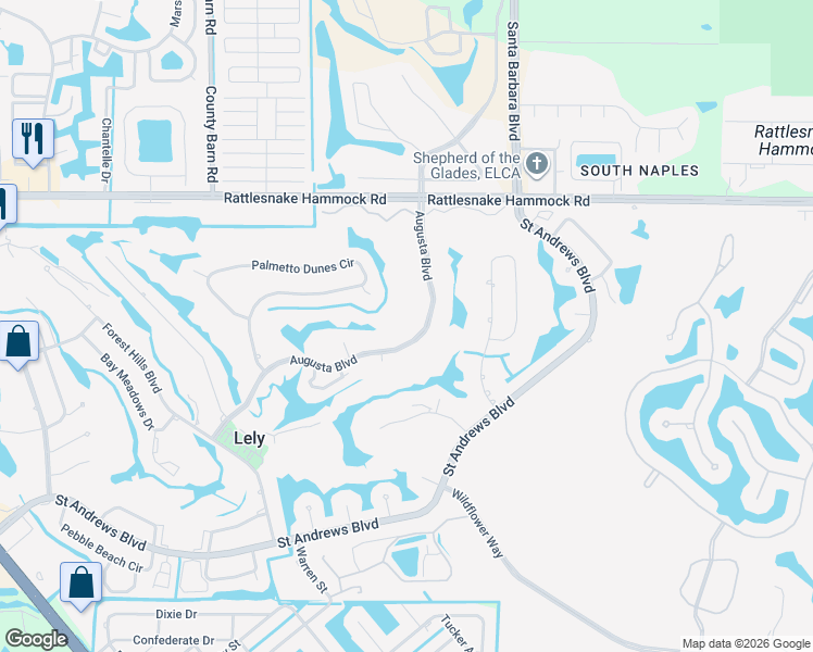 map of restaurants, bars, coffee shops, grocery stores, and more near 720 Augusta Boulevard in Naples