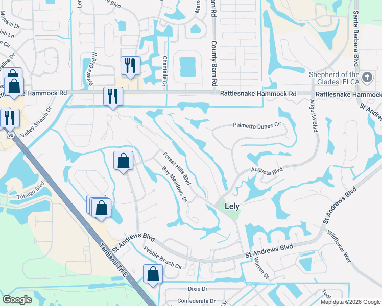 map of restaurants, bars, coffee shops, grocery stores, and more near 278 Torrey Pines Point in Naples