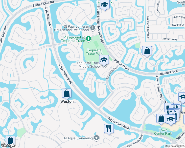 map of restaurants, bars, coffee shops, grocery stores, and more near 1364 Bayview Circle in Weston
