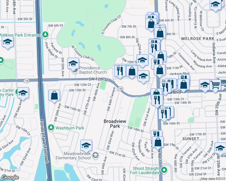 map of restaurants, bars, coffee shops, grocery stores, and more near 1337 Southwest 44th Terrace in Fort Lauderdale