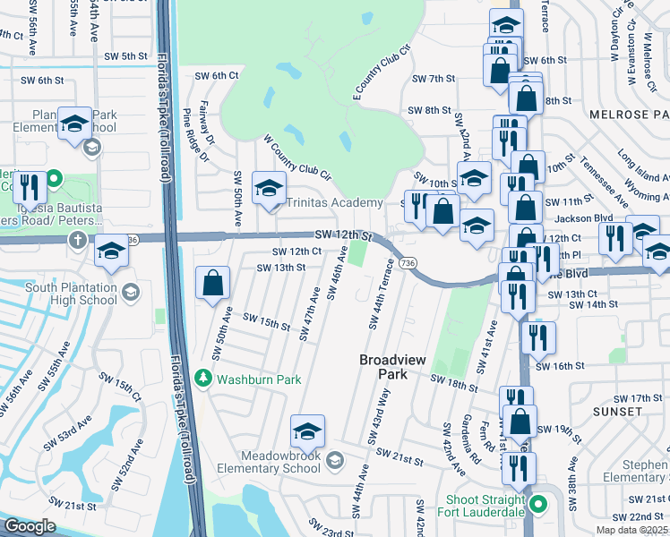 map of restaurants, bars, coffee shops, grocery stores, and more near 1310 Southwest 47th Avenue in Fort Lauderdale