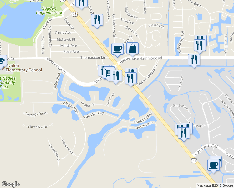 map of restaurants, bars, coffee shops, grocery stores, and more near 5048 Tortola Court in Naples