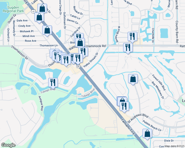 map of restaurants, bars, coffee shops, grocery stores, and more near 5179 Tamiami Trail East in Naples