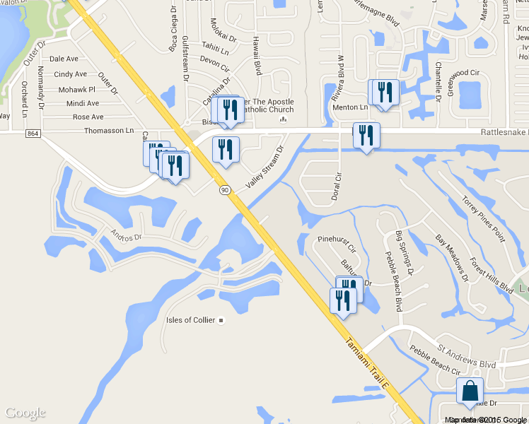 map of restaurants, bars, coffee shops, grocery stores, and more near 5179 Tamiami Trail East in Naples