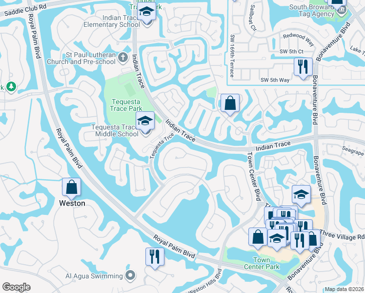 map of restaurants, bars, coffee shops, grocery stores, and more near 1188 Ginger Circle in Weston