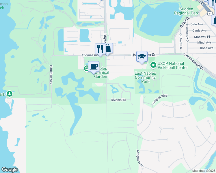 map of restaurants, bars, coffee shops, grocery stores, and more near 6025 Bayshore Drive in Naples