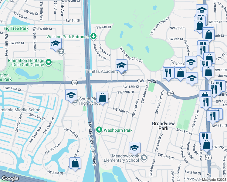 map of restaurants, bars, coffee shops, grocery stores, and more near 1318 Southwest 49th Terrace in Fort Lauderdale