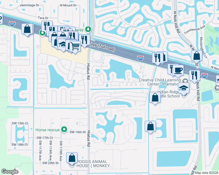 map of restaurants, bars, coffee shops, grocery stores, and more near 1191 Southwest 110th Lane in Davie