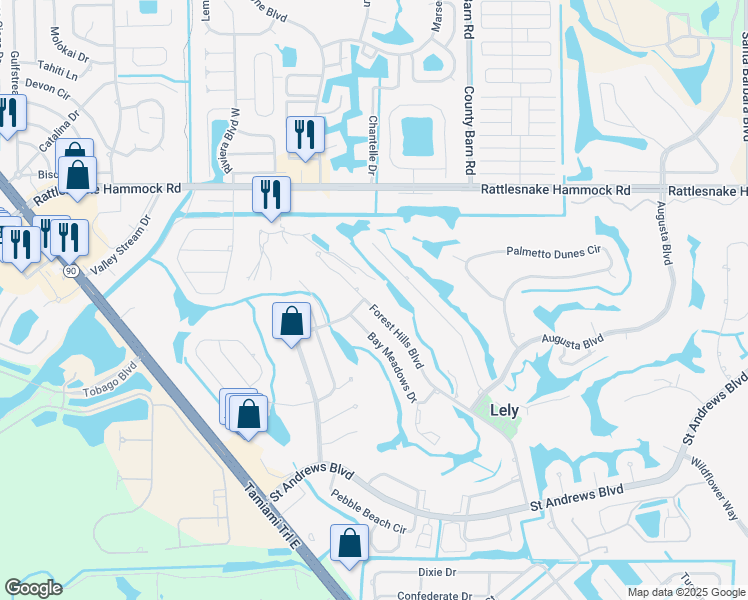 map of restaurants, bars, coffee shops, grocery stores, and more near 259 Forest Hills Boulevard in Naples
