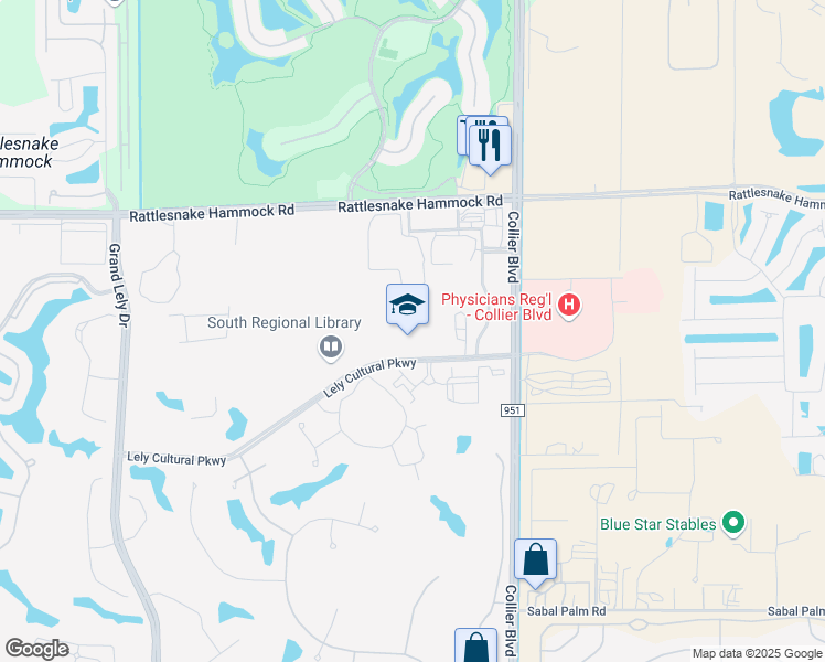 map of restaurants, bars, coffee shops, grocery stores, and more near 8125 Lely Cultural Parkway in Naples