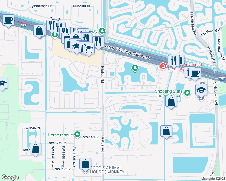 map of restaurants, bars, coffee shops, grocery stores, and more near 11090 Southwest 11th Place in Davie