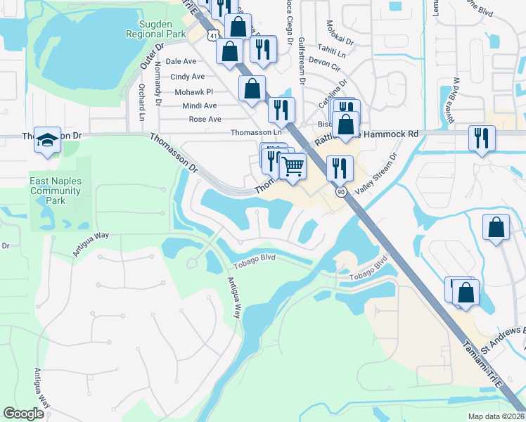 map of restaurants, bars, coffee shops, grocery stores, and more near 5064 Martinique Drive in Naples