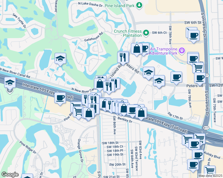 map of restaurants, bars, coffee shops, grocery stores, and more near 1244 South Pine Island Road in Plantation