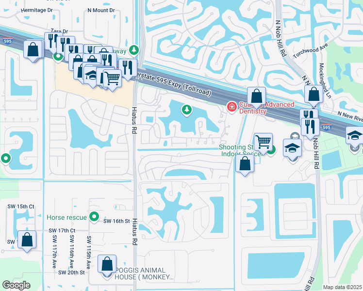 map of restaurants, bars, coffee shops, grocery stores, and more near 10960 Southwest 11th Place in Davie