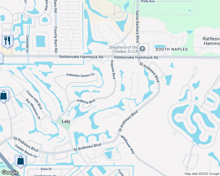 map of restaurants, bars, coffee shops, grocery stores, and more near 701 Augusta Boulevard in Naples