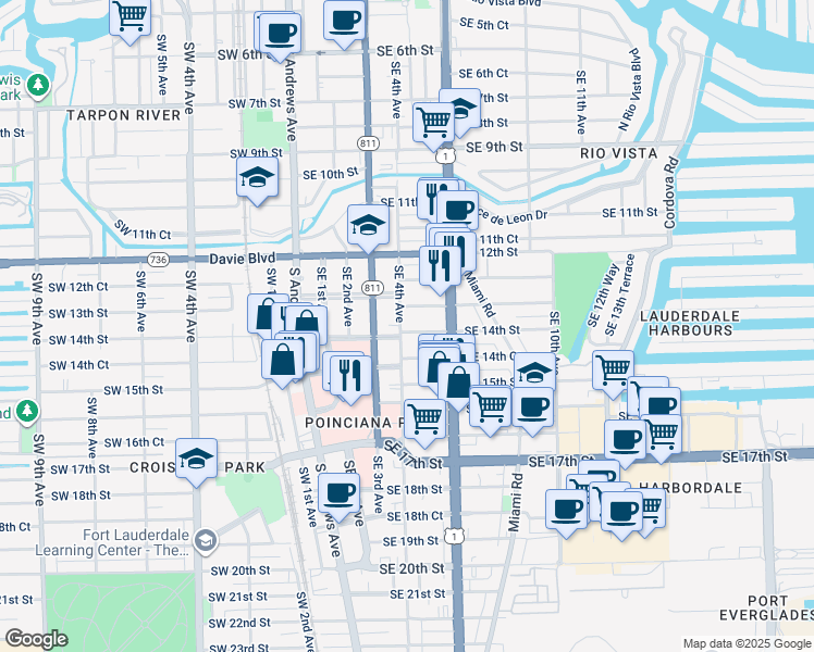 map of restaurants, bars, coffee shops, grocery stores, and more near 316 Southeast 14th Street in Fort Lauderdale
