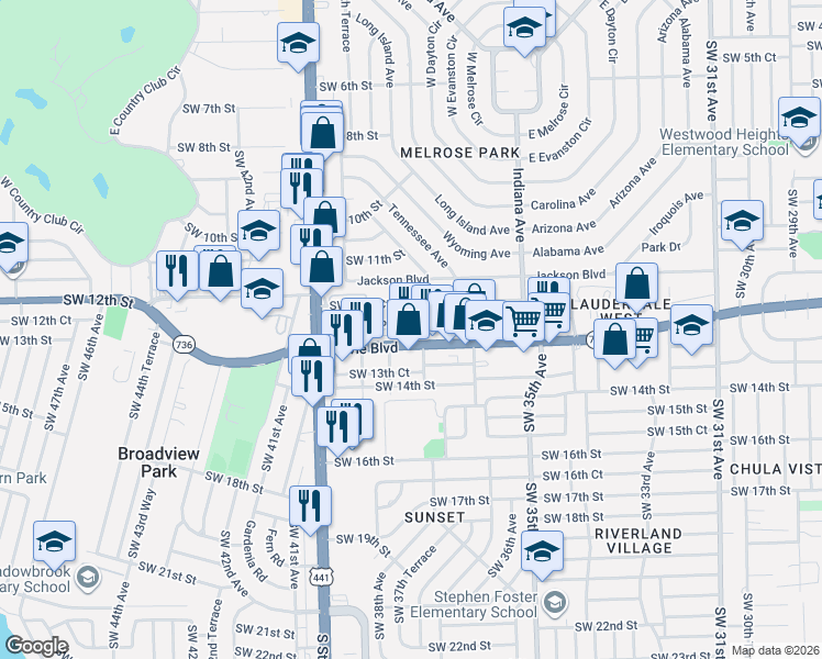 map of restaurants, bars, coffee shops, grocery stores, and more near 3666 Davie Boulevard in Fort Lauderdale