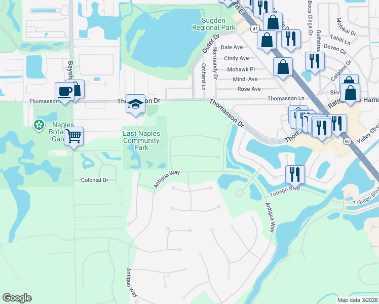 map of restaurants, bars, coffee shops, grocery stores, and more near 5744 Highbourne Drive in Naples