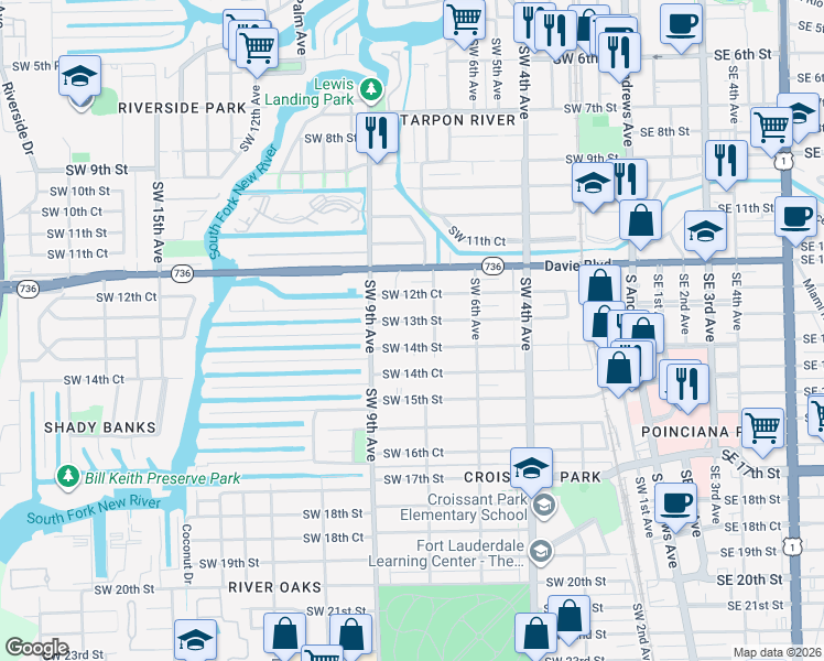 map of restaurants, bars, coffee shops, grocery stores, and more near 800 Southwest 14th Street in Fort Lauderdale